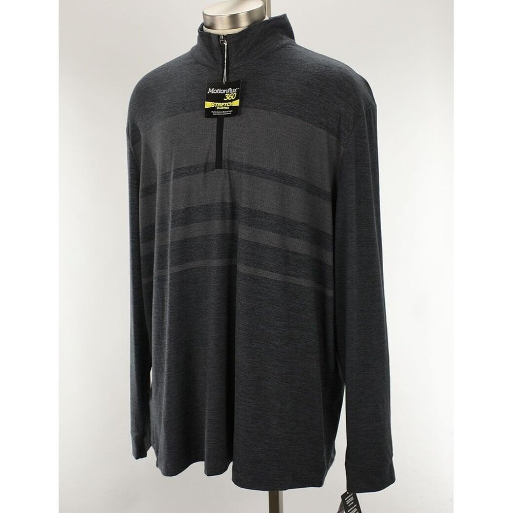PGA TOUR Mens Caviar Heather Gray Gradient Stripe 1/4 Zip Pullover Shirt XXL NWT